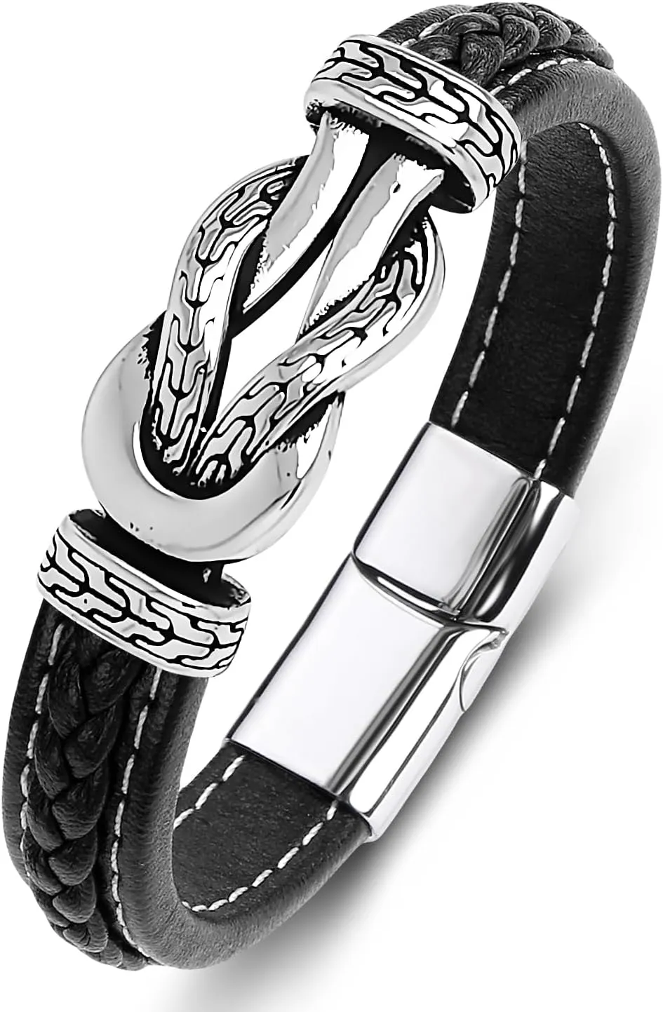 Men's Braided Leather Bracelet Wristband Cuff Bracelet for Men Gifts Stainless Steel Clasp