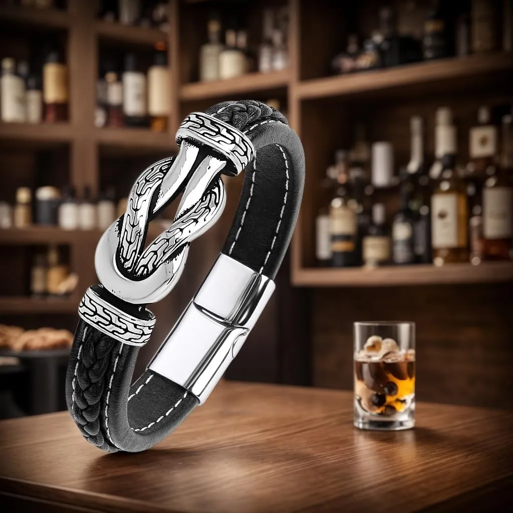 Men's Braided Leather Bracelet Wristband Cuff Bracelet for Men Gifts Stainless Steel Clasp