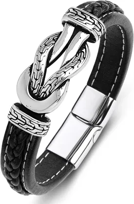 Men's Braided Leather Bracelet Wristband Cuff Bracelet for Men Gifts Stainless Steel Clasp