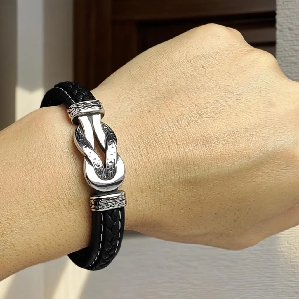 Men's Braided Leather Bracelet Wristband Cuff Bracelet for Men Gifts Stainless Steel Clasp