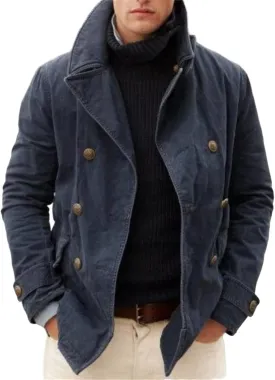 Mens British Style Trench Coat Vintage Windproof Notch Lapel Peacoat Double Breasted Jacket Coats for Men