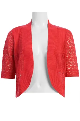 Nina Leonard Open Front Short Sleeve Solid Knit Jacket