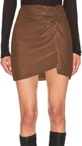 Pasgreson Women's Leather Skirt High Waisted Ruched Wrap Stretchy Side Slit Bodycon Pencil Mini Skirts