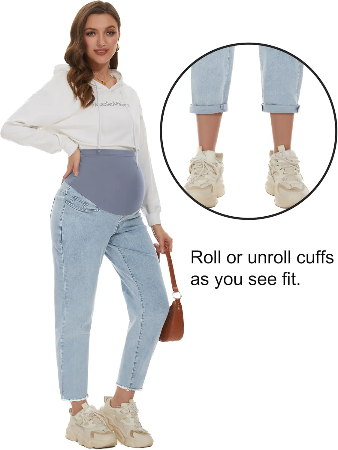 POSHGLAM Women's Maternity Jeans Over Belly Comfy Stretch Boyfriend Jeans Loose Pregnancy Pants, S-XXL