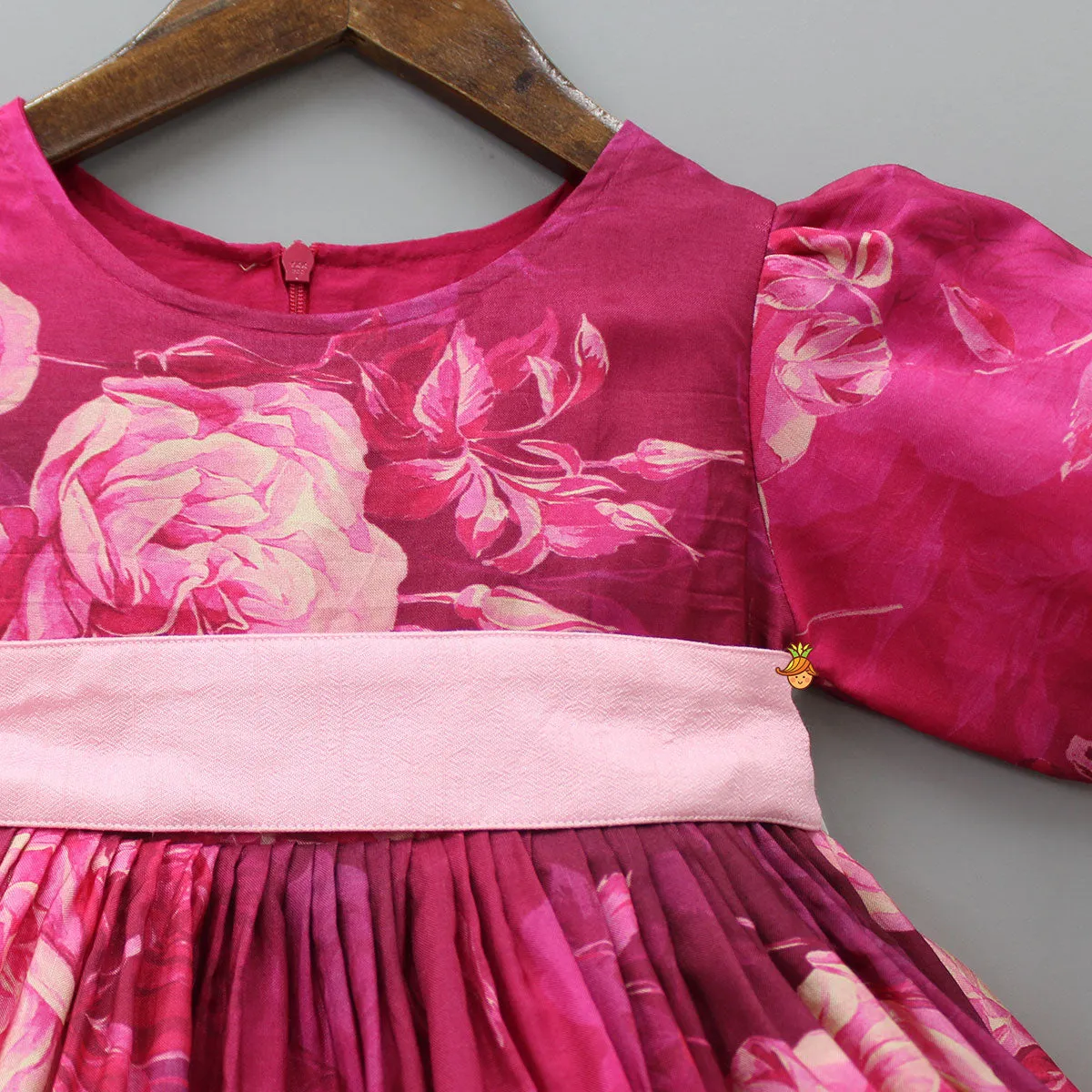 Pre Order: Pink Floral Balloon Sleeves Dress