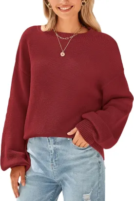 PRETTYGARDEN Women's 2024 Winter Chunky Knit Sweater Casual Long Lantern Sleeve Crewneck Pullover Jumper Tops