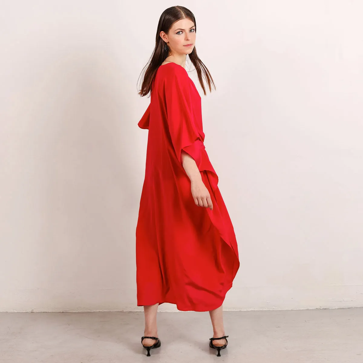 Riviera Long Silk Caftan Dress Raspberry Red