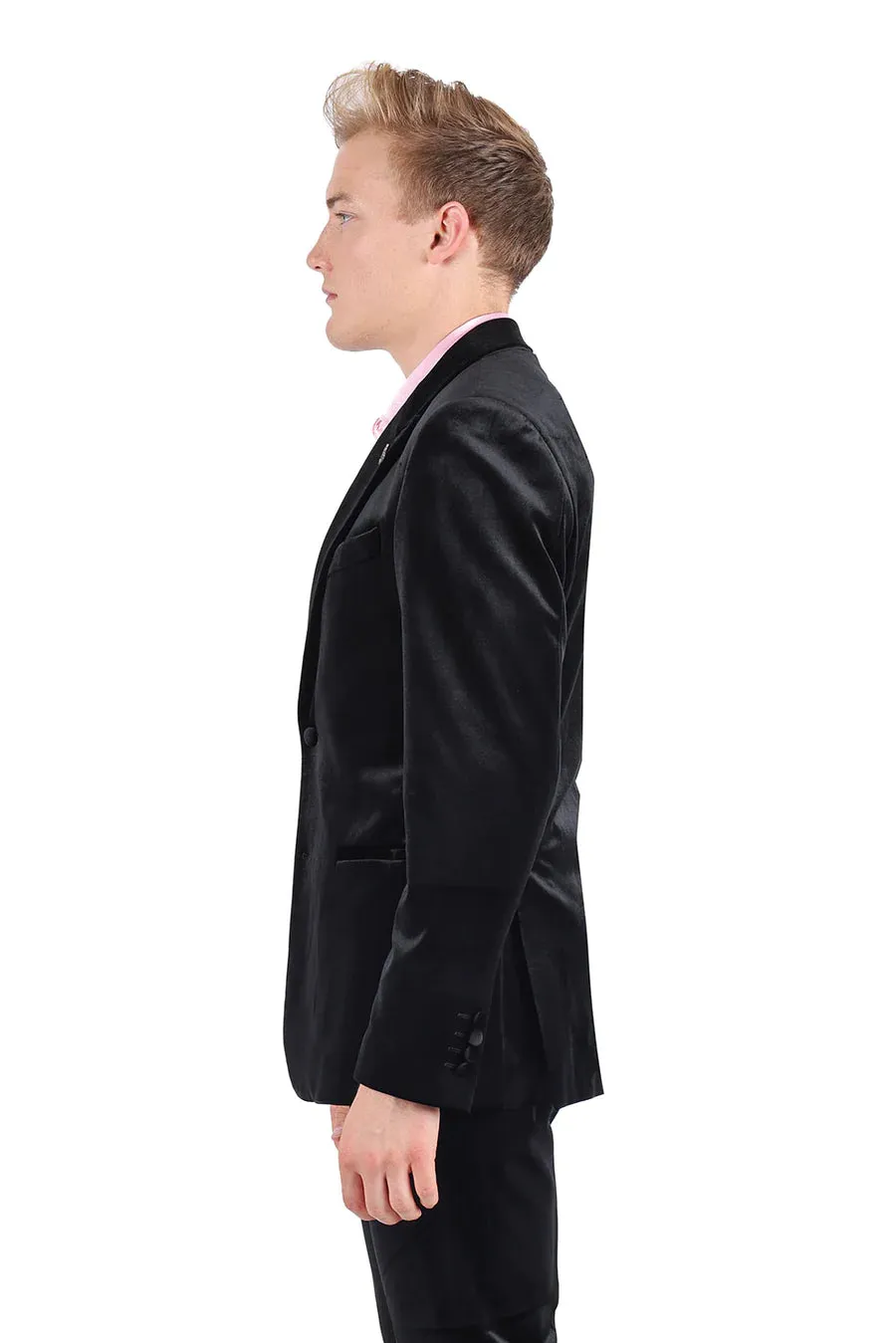 Rossi Man Slim-Fit Shinny Black Satin Material Men's Suit One Buttons