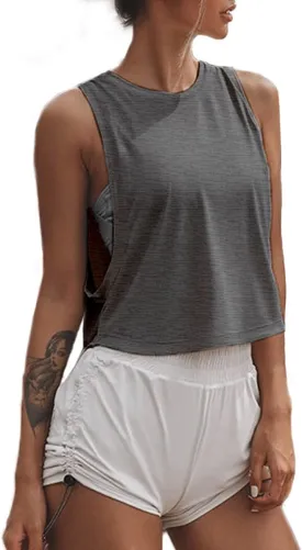 Sanutch High Neck Crop Top Workout Shirts Cropped Muscle Tank for Women