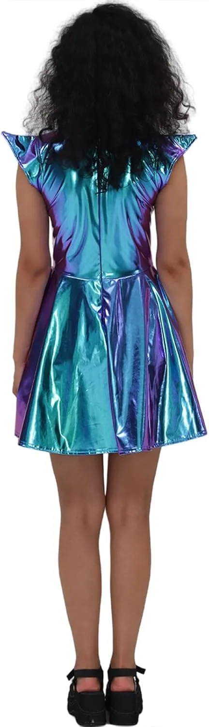 Sequin Dresses for Women 2025 Metallic Patent Leather Pleated Midi Dresses Clubwear Party Night Out Sexy Rave Dress