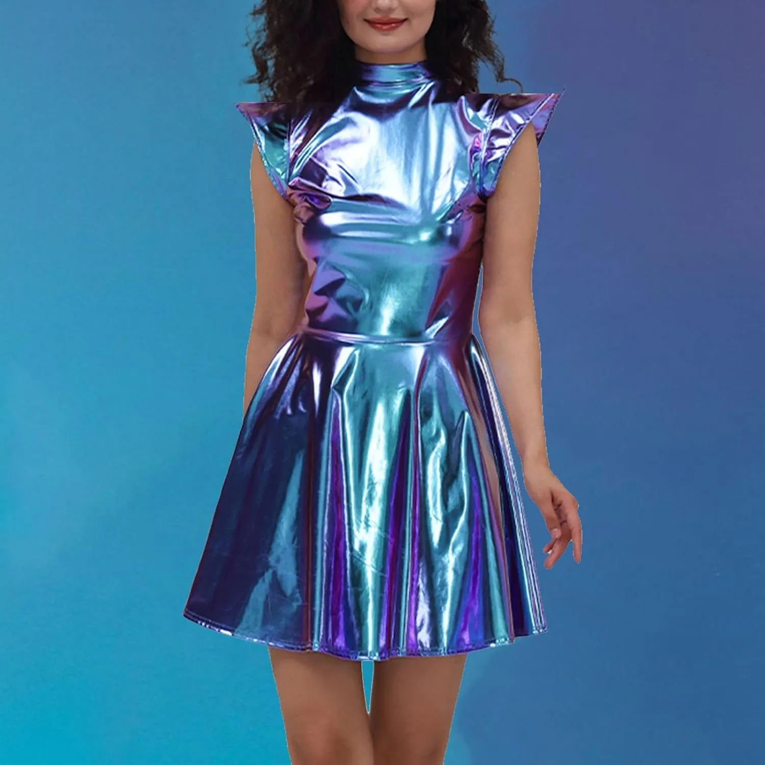 Sequin Dresses for Women 2025 Metallic Patent Leather Pleated Midi Dresses Clubwear Party Night Out Sexy Rave Dress