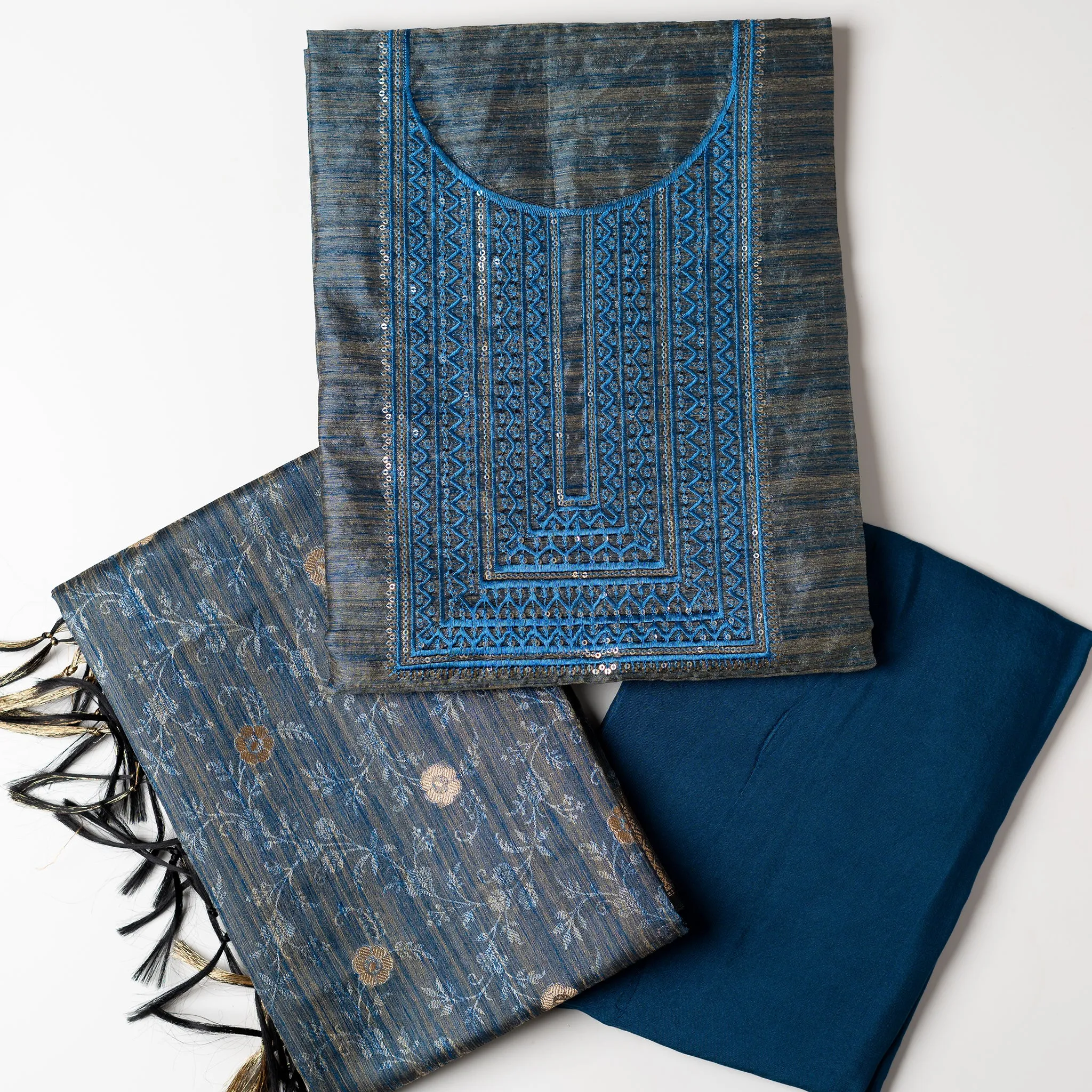 Silk Blue Dress Material