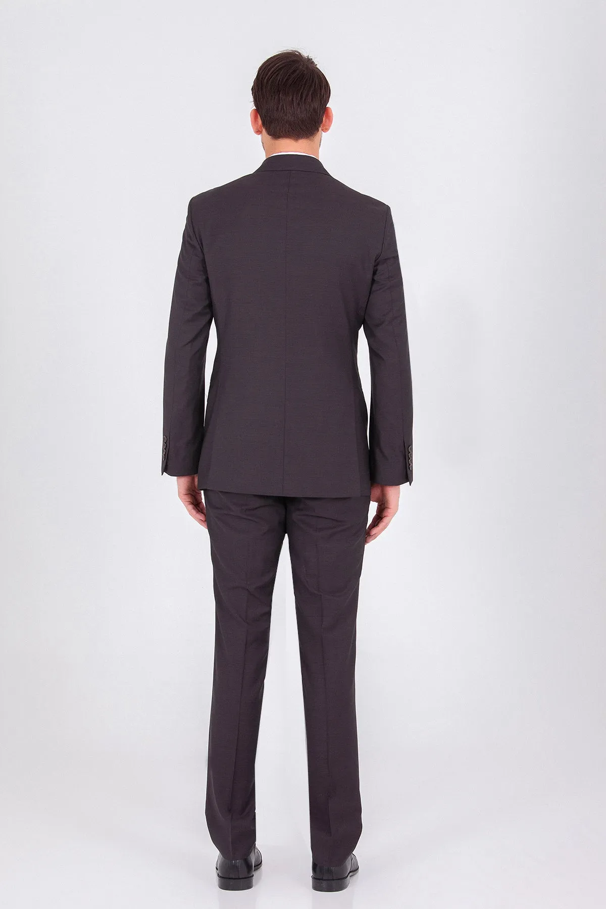Slim Fit Notch Lapel Brown Wool Classic Suit