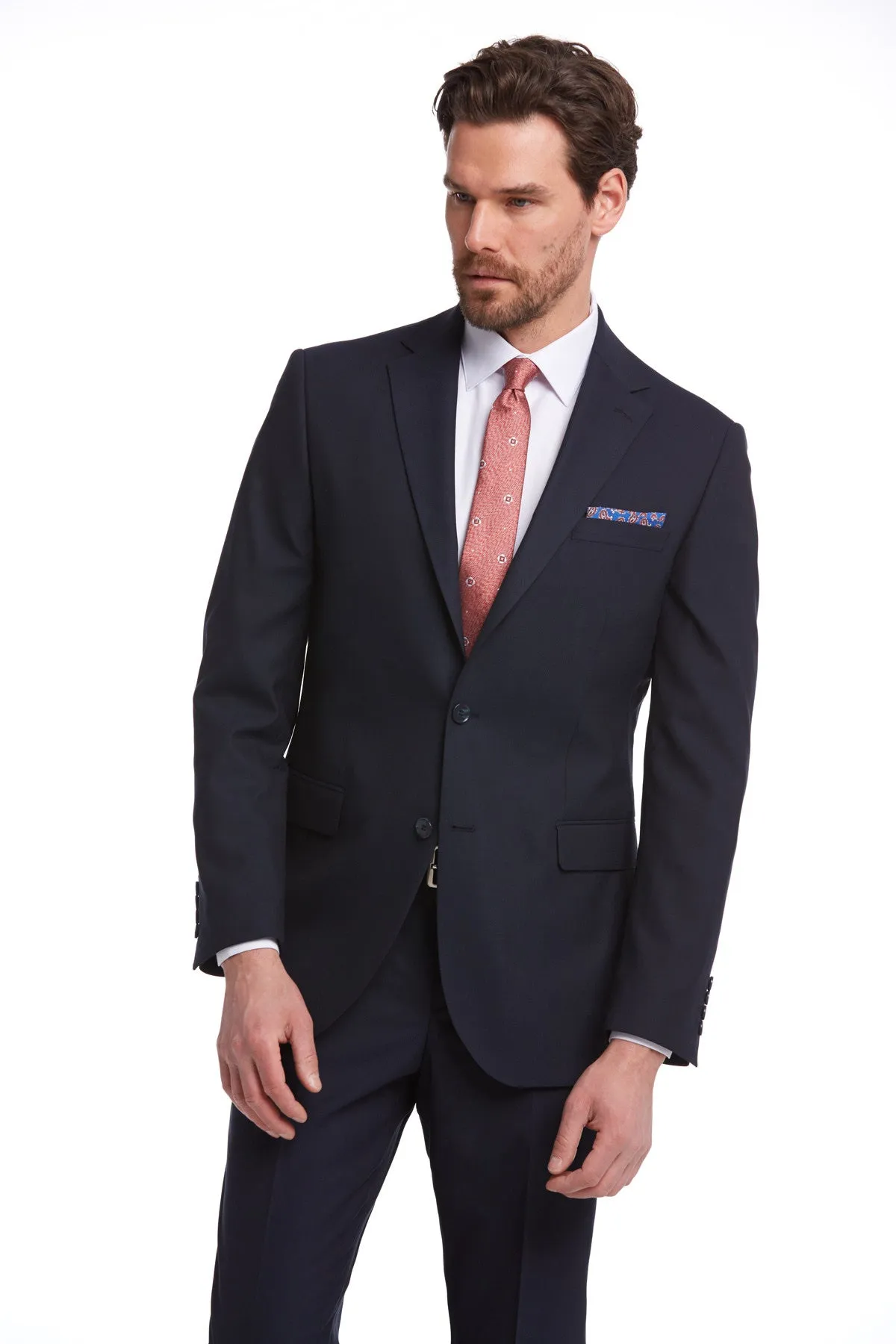 Slim Fit Notch Lapel Navy Wool Blend Classic Suit