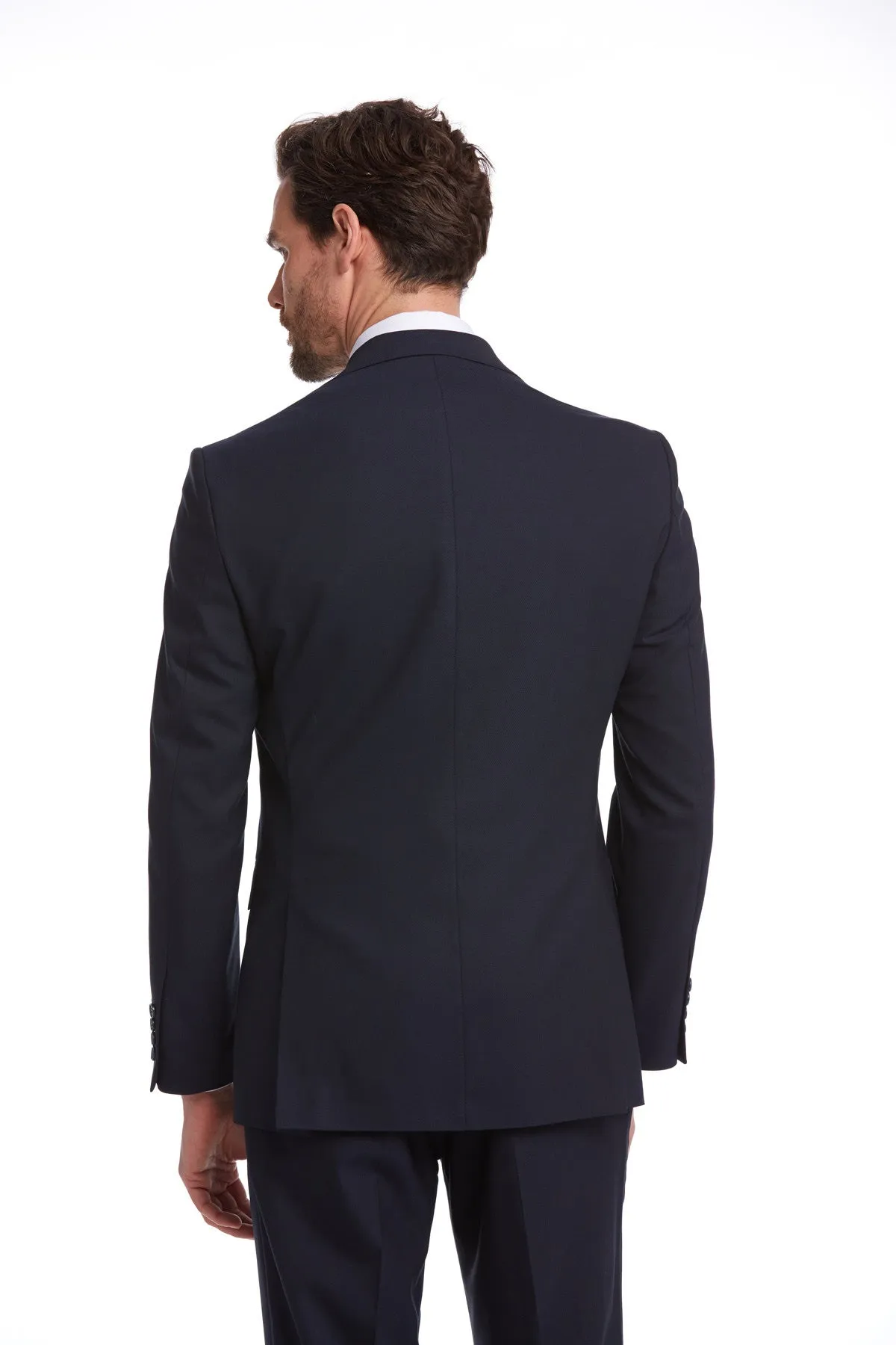 Slim Fit Notch Lapel Navy Wool Blend Classic Suit