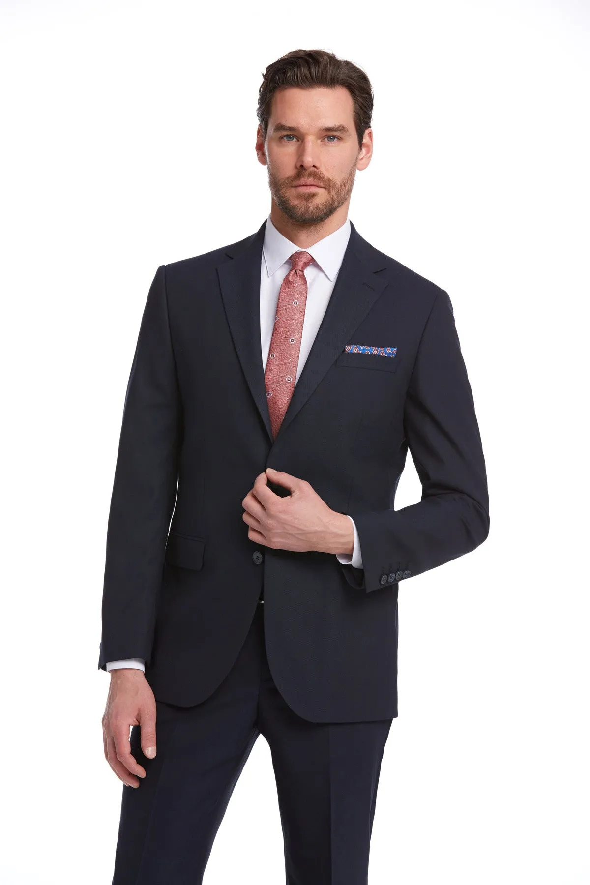 Slim Fit Notch Lapel Navy Wool Blend Classic Suit