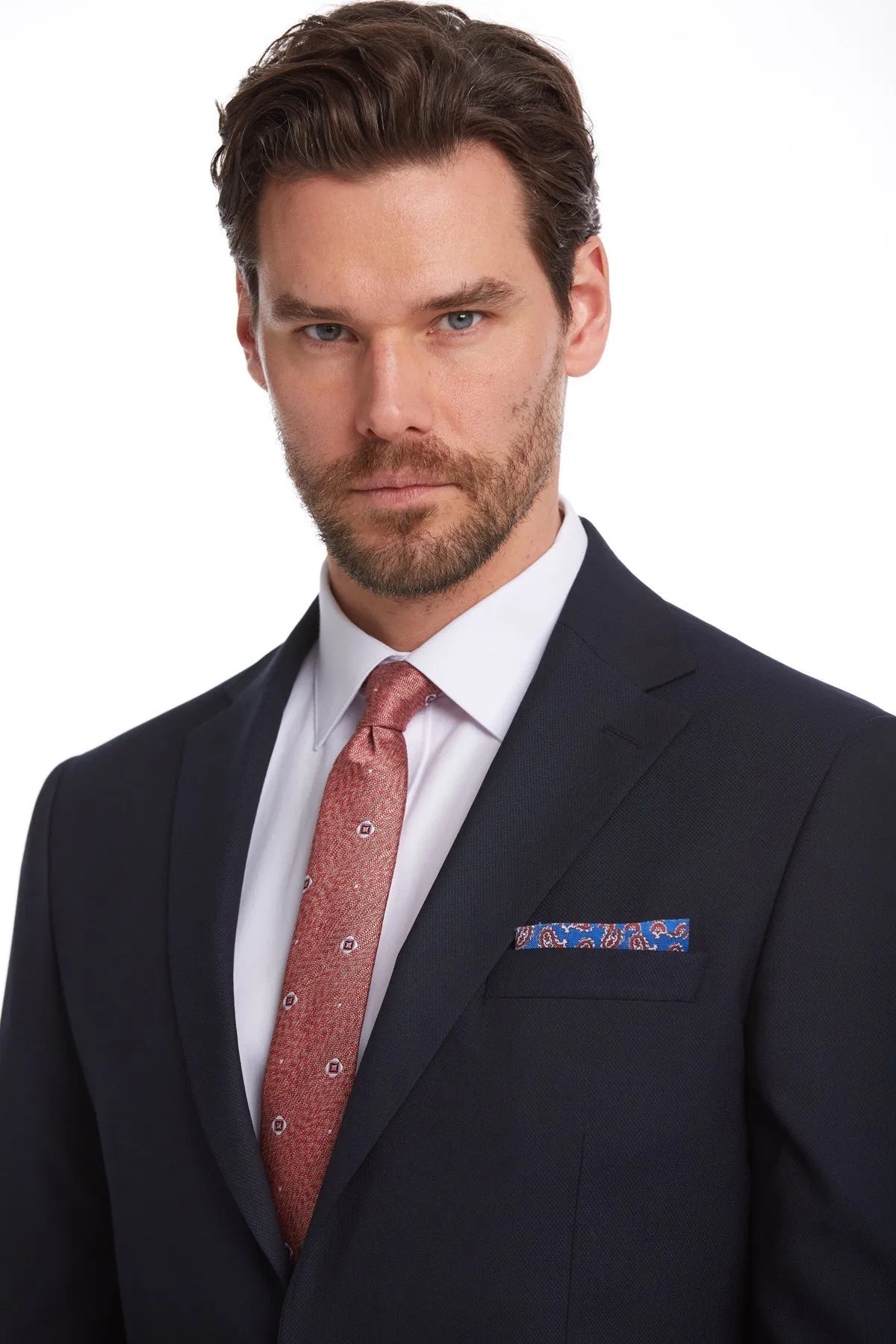 Slim Fit Notch Lapel Navy Wool Blend Classic Suit