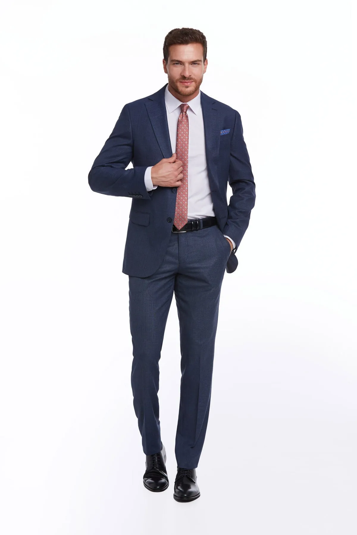 Slim Fit Notch Lapel Textured Navy Classic Suit