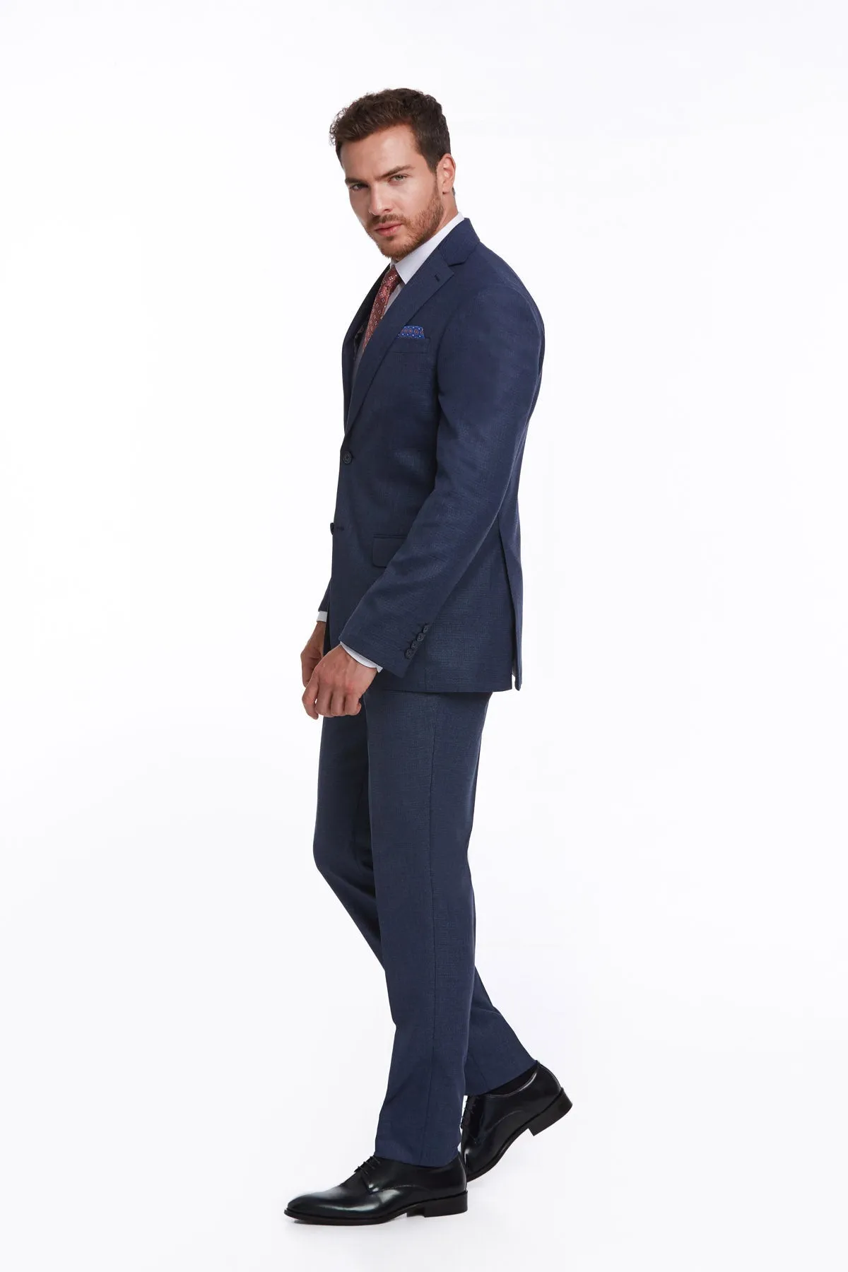 Slim Fit Notch Lapel Textured Navy Classic Suit
