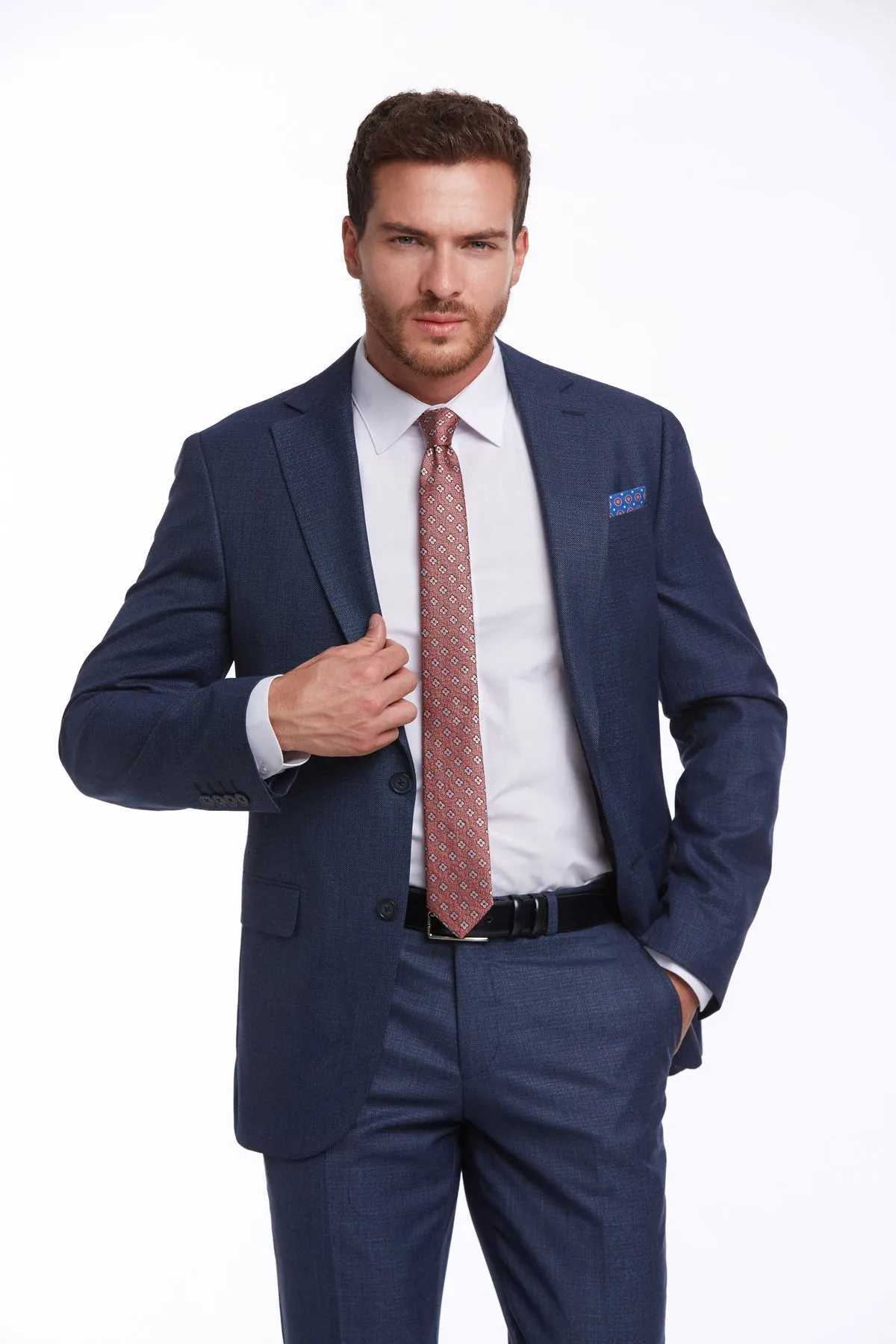 Slim Fit Notch Lapel Textured Navy Classic Suit