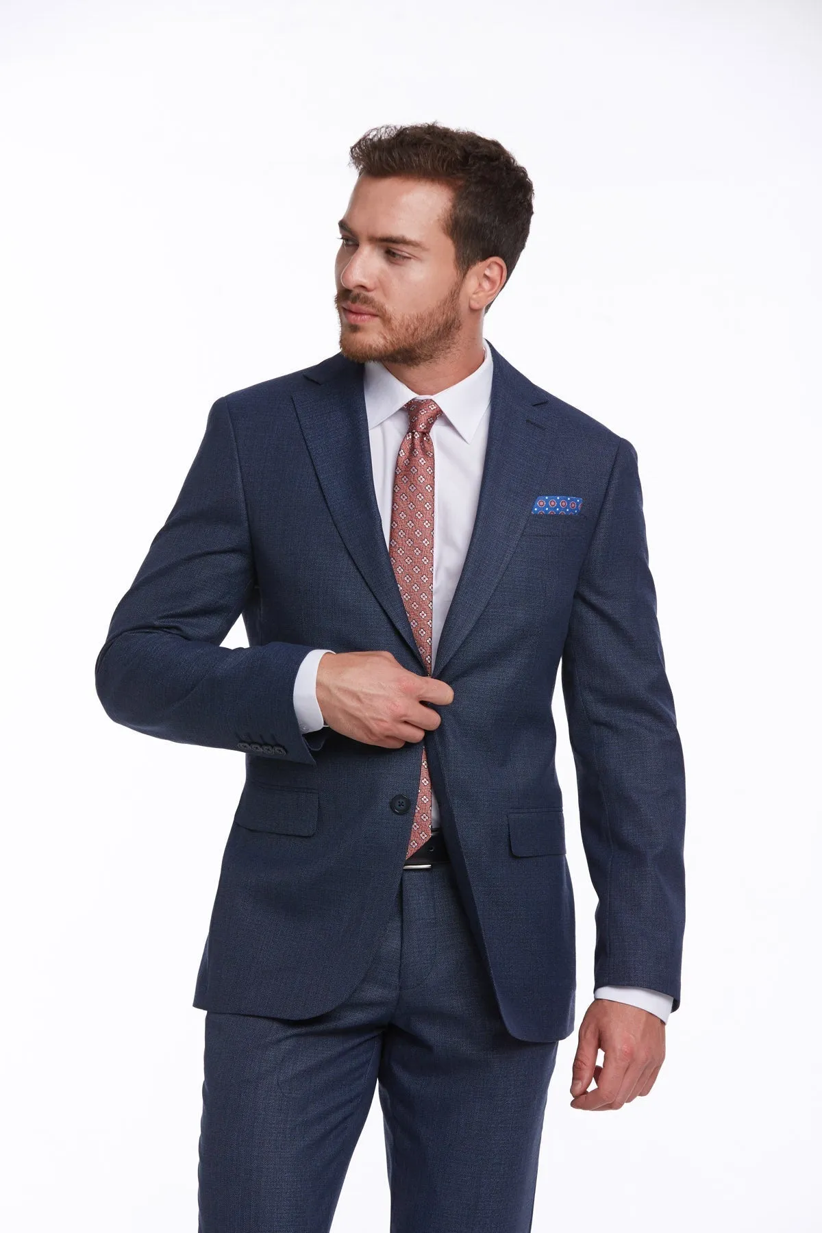 Slim Fit Notch Lapel Textured Navy Classic Suit