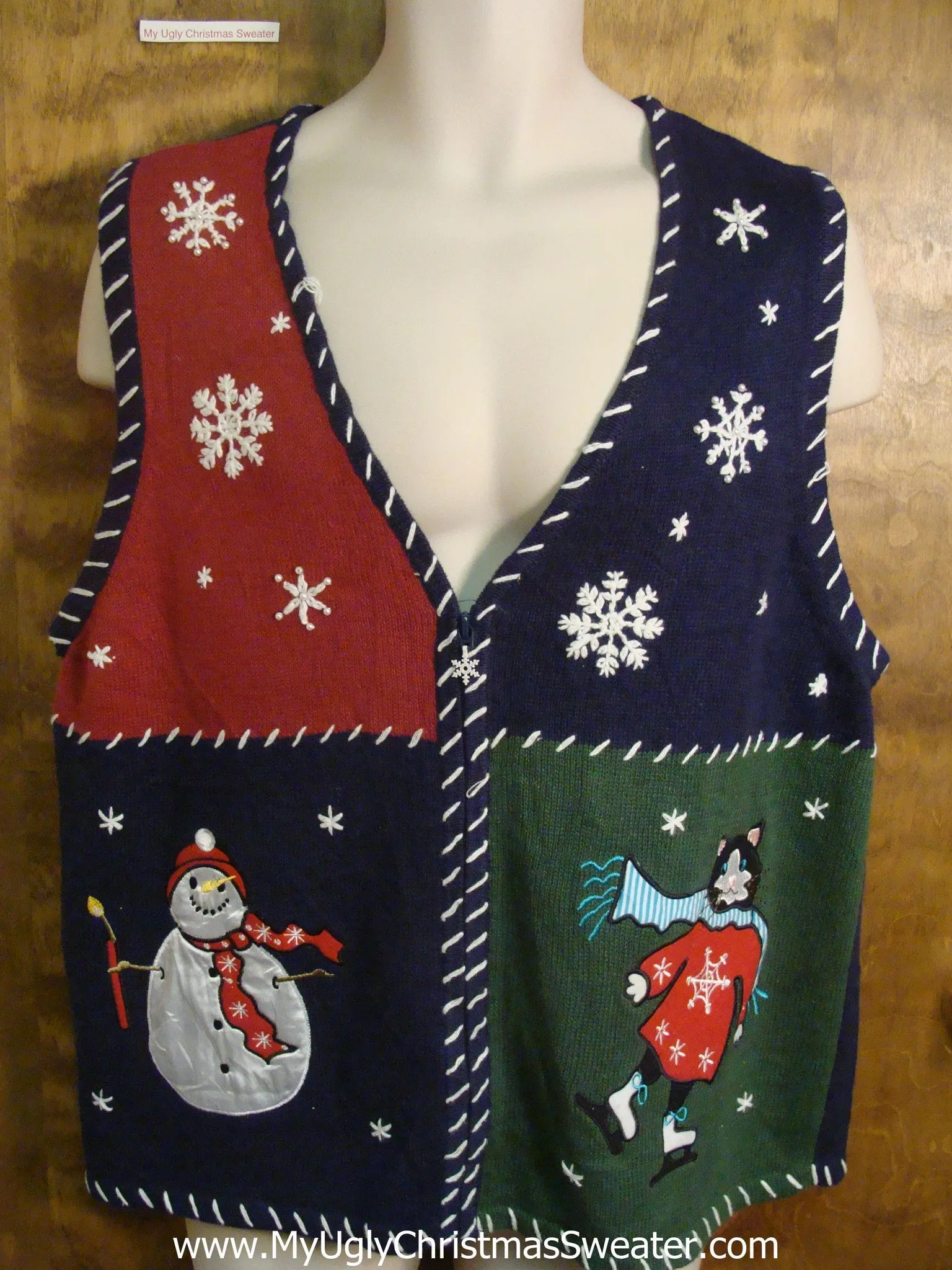Snowmen and Skating Cat Funny Christmas Sweater Vest