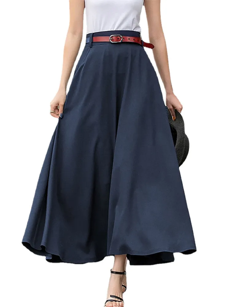 Solid Pocket Sash A-Line Casual Maxi Skirt