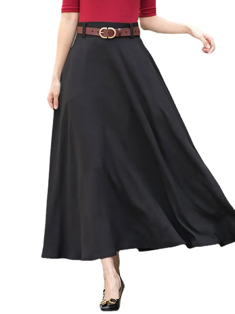 Solid Pocket Sash A-Line Casual Maxi Skirt