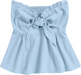 SOLY HUX Women's Frill Trim Tie Front Tube Top Sleeveless Strapless Ruffle Summer Tops