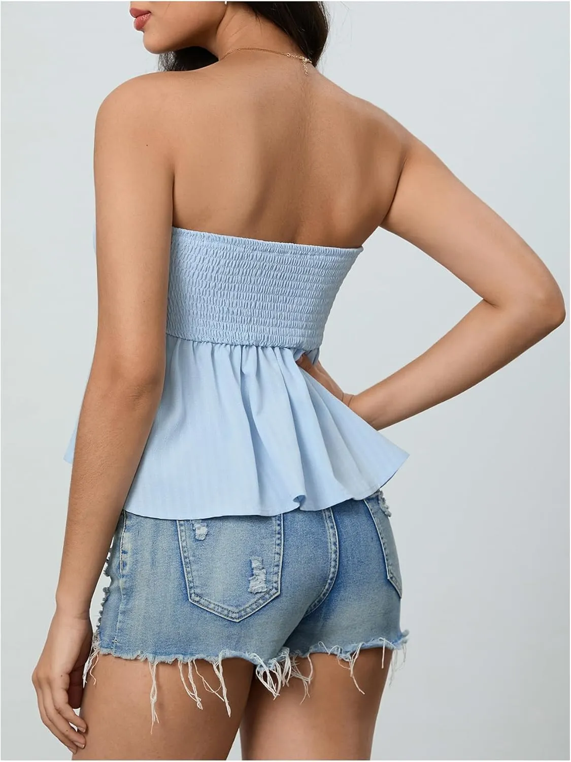 SOLY HUX Women's Frill Trim Tie Front Tube Top Sleeveless Strapless Ruffle Summer Tops