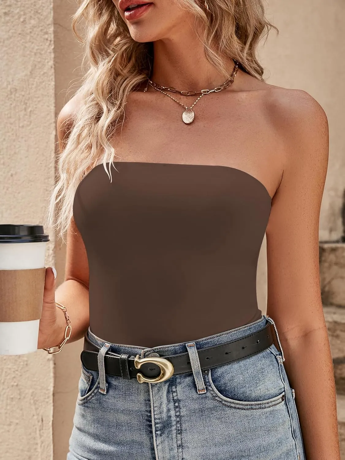 SOLY HUX Women's Solid Tube Crop Top Sleeveless Strapless Bandeau Y2k Tops