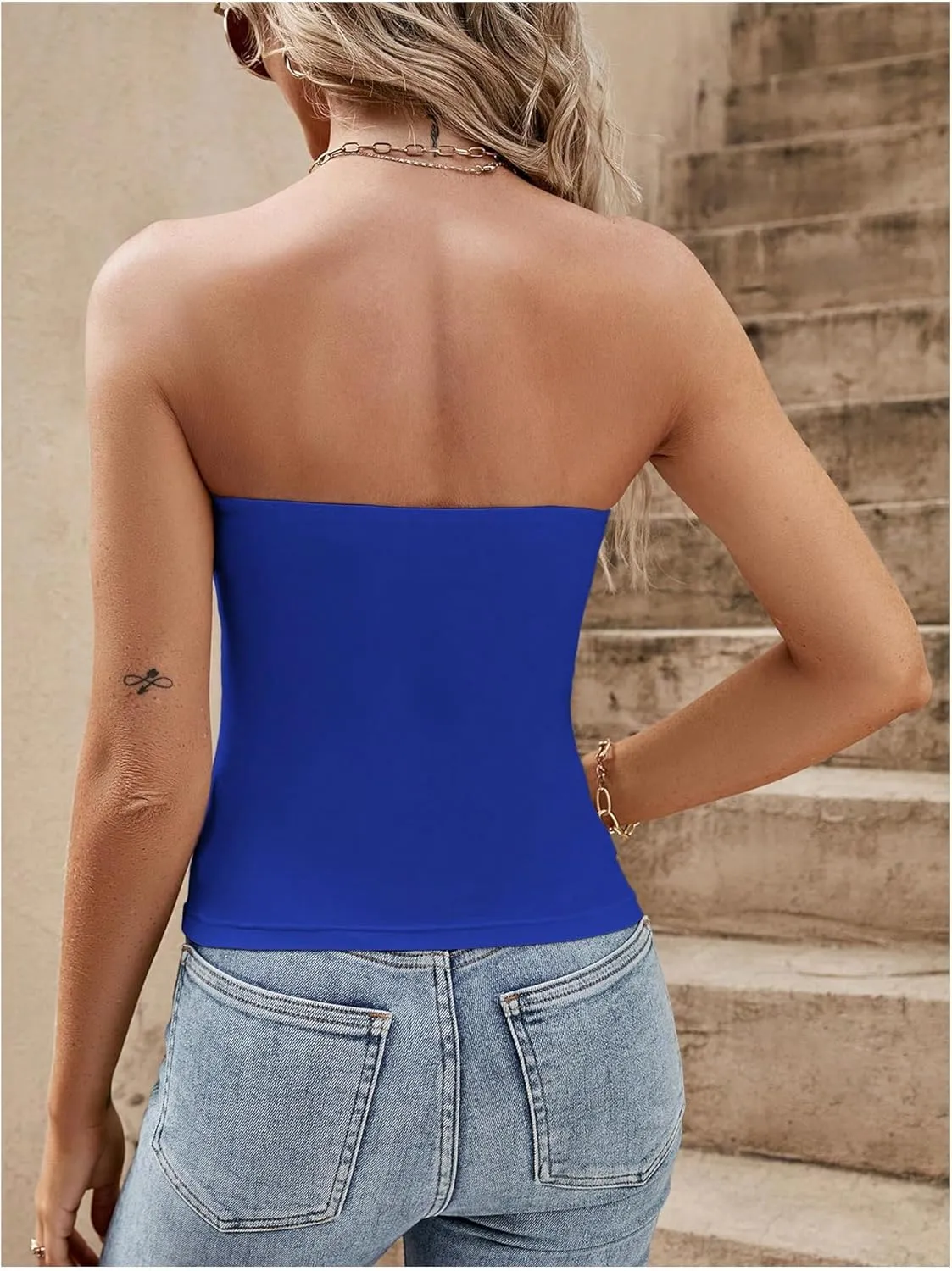 SOLY HUX Women's Solid Tube Crop Top Sleeveless Strapless Bandeau Y2k Tops