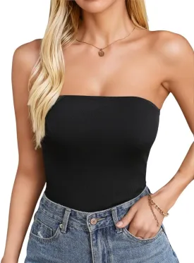 SOLY HUX Women's Solid Tube Crop Top Sleeveless Strapless Bandeau Y2k Tops