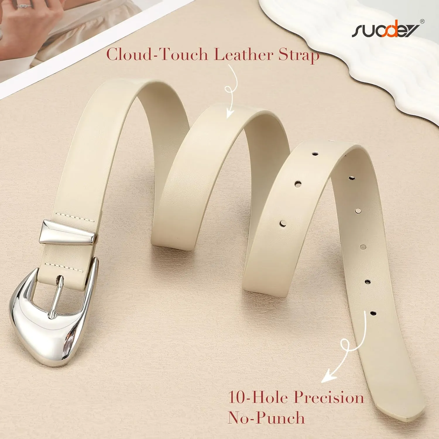 SUOSDEY Fashion Womens Leather Belt,Soft Leather Waist Belt with Silver Buckle for Ladies Jeans Pants Dresses,width 1.1"