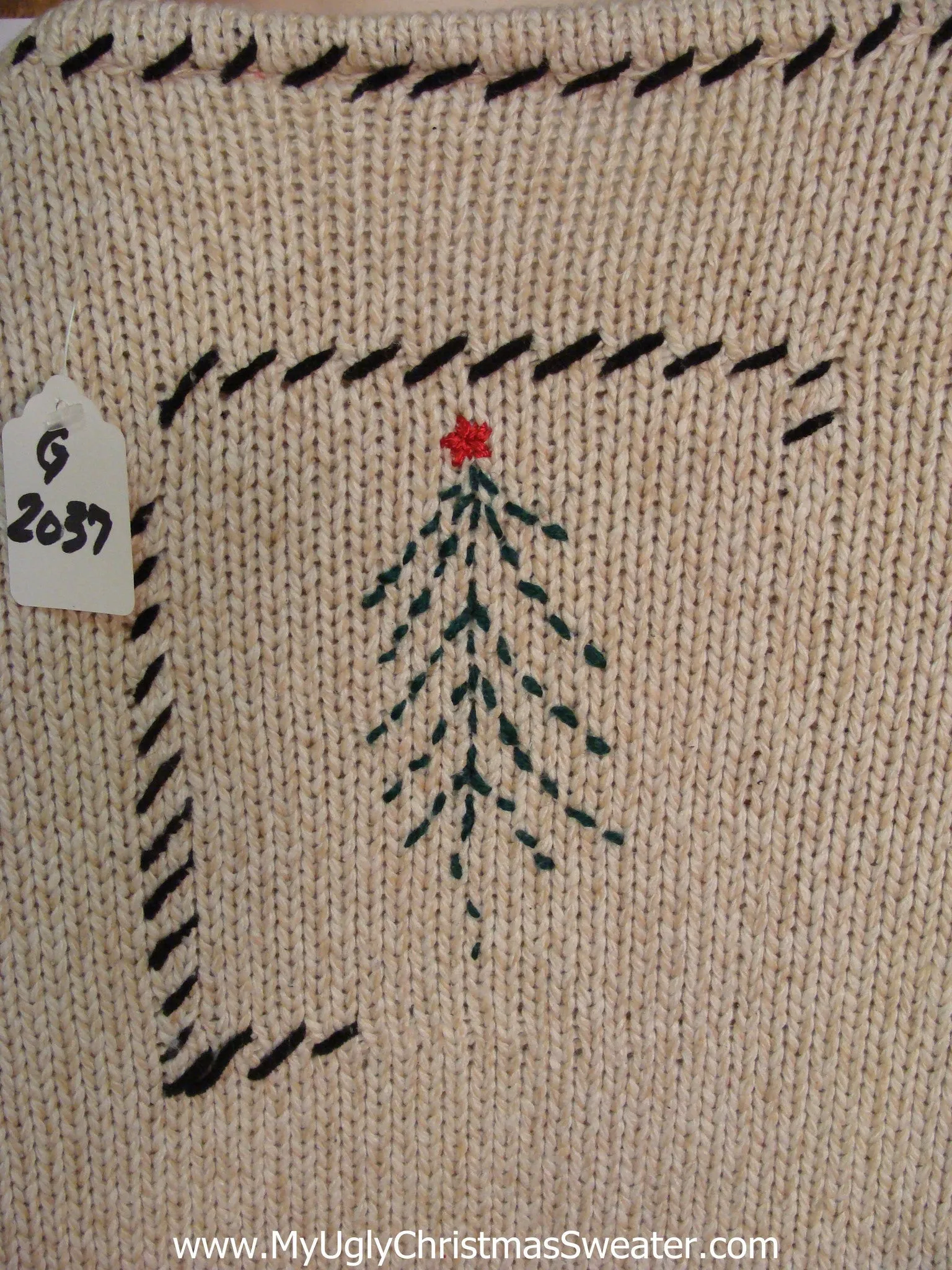 Tan Cross Stitch Trees Light Up Ugly Xmas Sweater