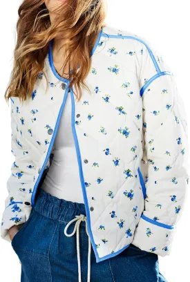 Tankaneo Womens Floral Cropped Quilted Jackets Lightweight Fall Casual Coats Color Block Printed Winter Outerwear