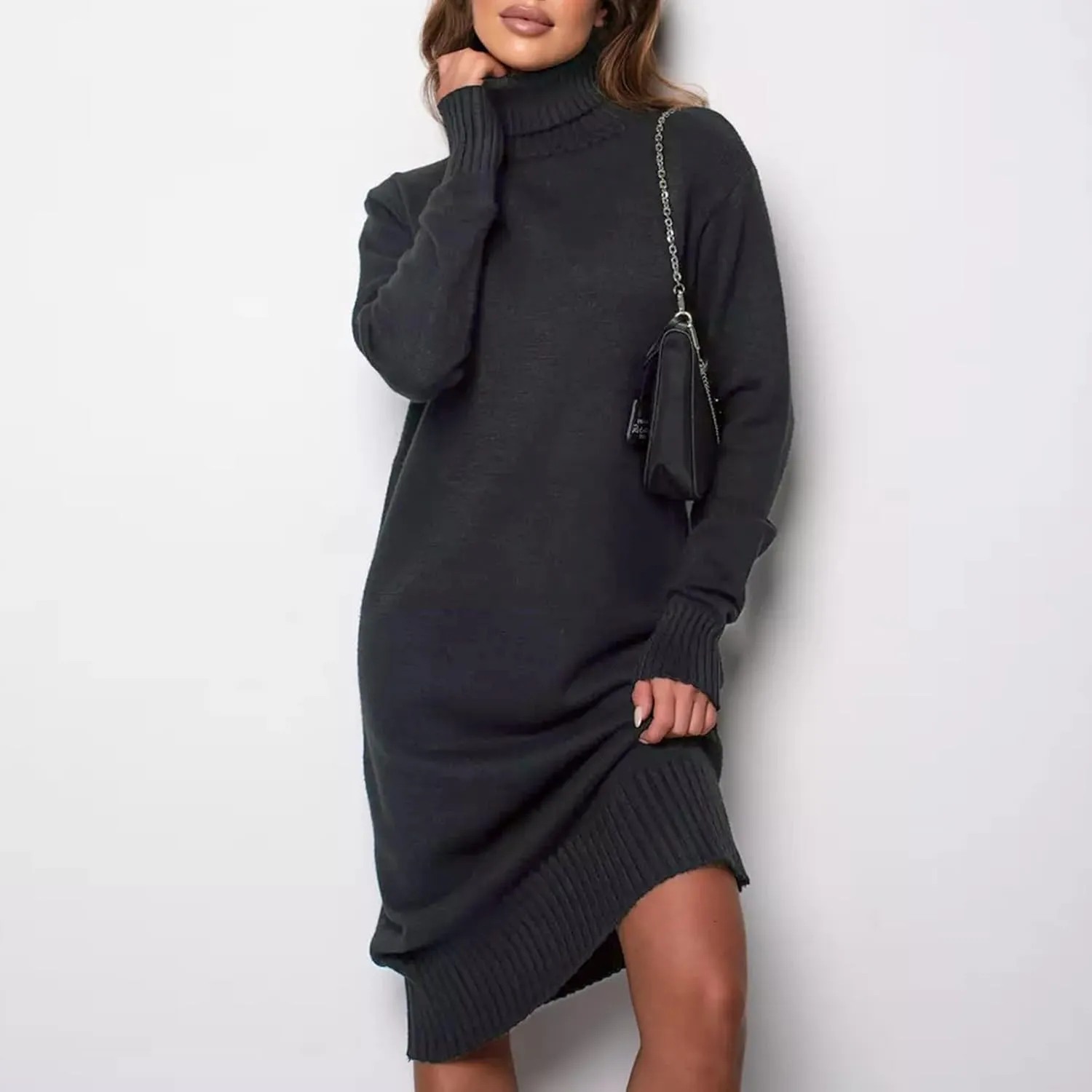 Turtle Neck Dress for Women,Womens Fall and Winter Fashion Sexy Slim Waisted Package Hip Dating Long Sleeve Dresses
