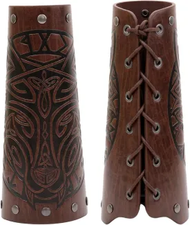 Viking Bracers Medieval Leather Bracers Embossed Wolf Leather Arm Guards Cuff Leather Gauntlet Armband Bracers