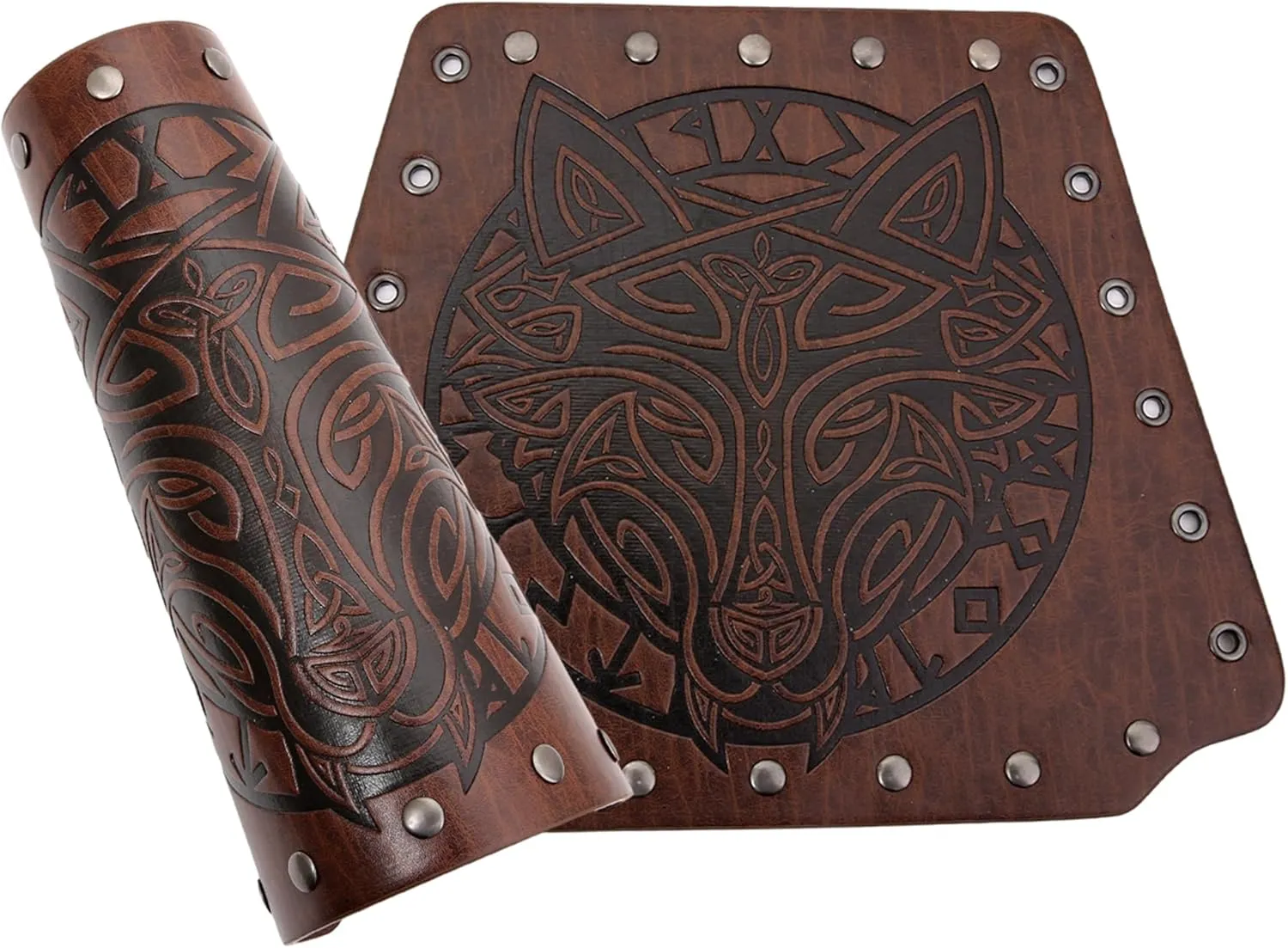 Viking Bracers Medieval Leather Bracers Embossed Wolf Leather Arm Guards Cuff Leather Gauntlet Armband Bracers