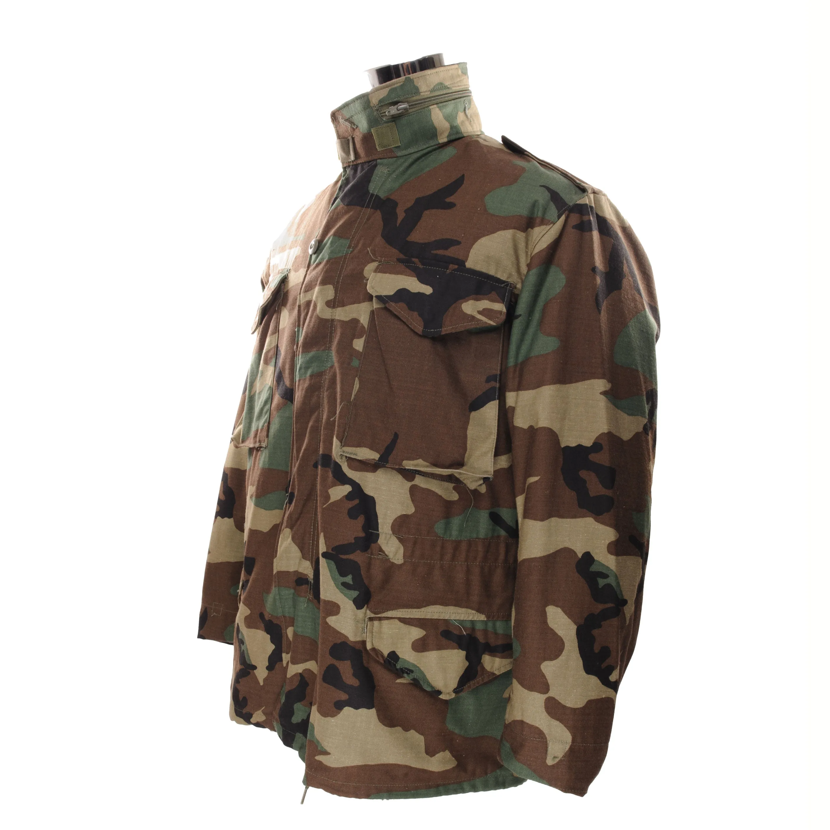 VINTAGE US ARMY M65 WOODLAND CAMO FIELD JACKET 1985 MEDIUM SHORT NOS