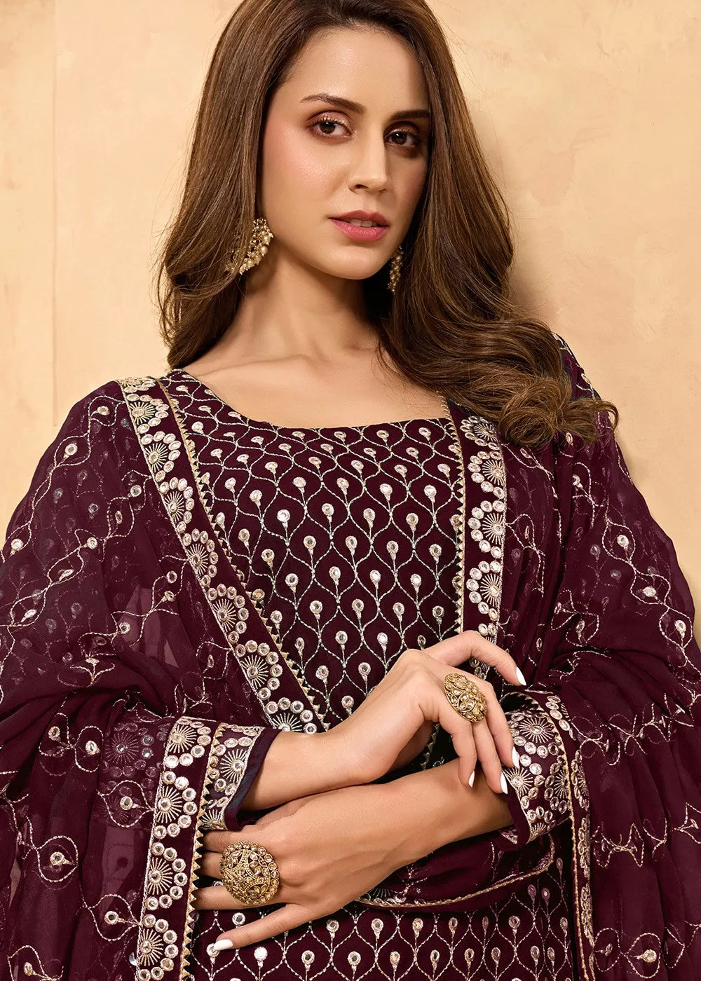Wine Maroon Party Style Designer Sharara Suit