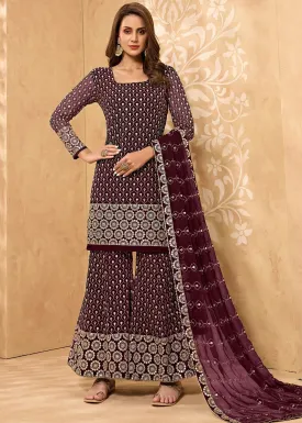 Wine Maroon Party Style Designer Sharara Suit