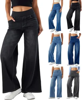Women Sweatpant Jeans Sweatpants That Look Like Jeans High Waisted Stretchy Pull On Wide Leg Denim Pants with Pockets