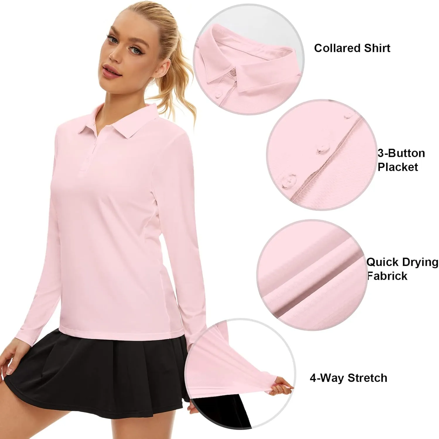 Women's Golf Shirt Long Sleeve Polo Shirt UPF50  Sun Protection Moisture Wicking Quick Dry Golf Polo Shirt