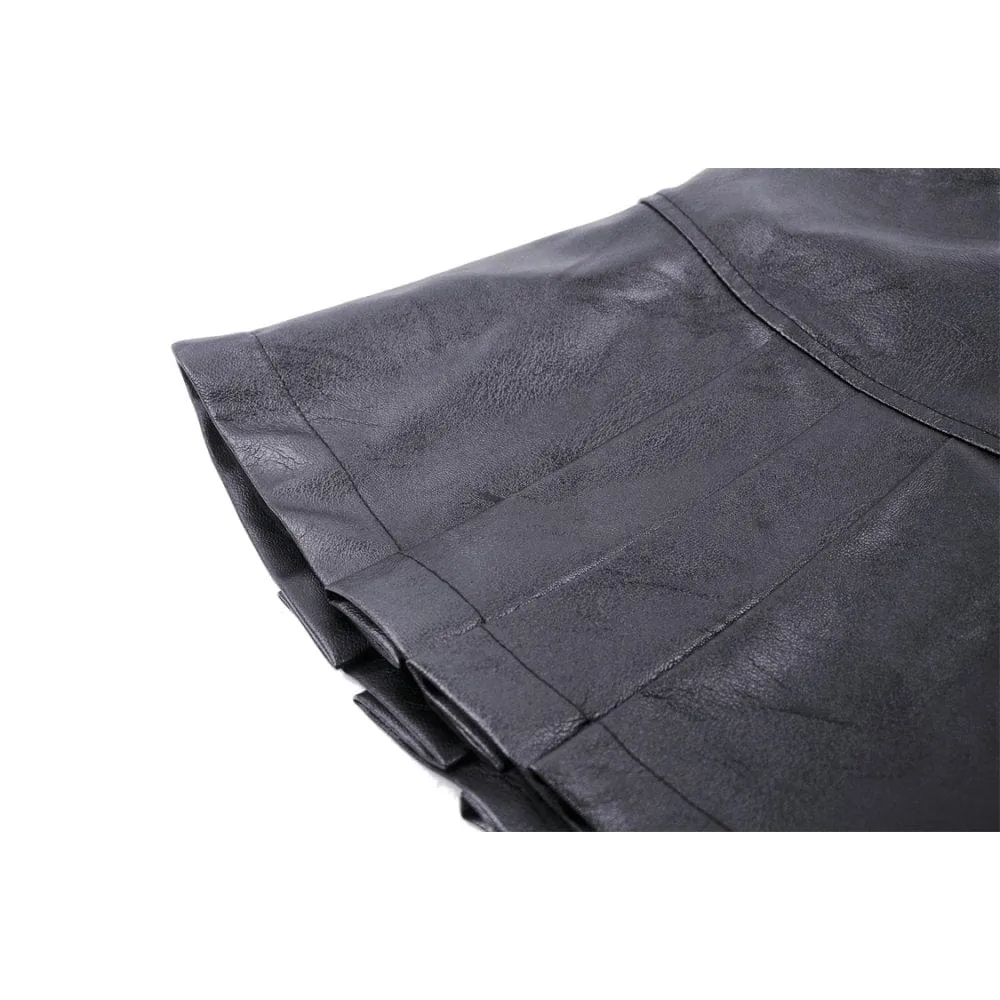 Women's Punk Buckle Faux Leather Pleated Skirt