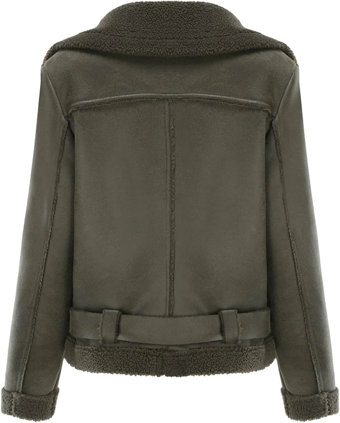 Womens Suede Faux Shearling Moto Bomber Jacket Sherpa Lined Lapel Coat Winter Faux Leather Coat Outerwear Overcoat