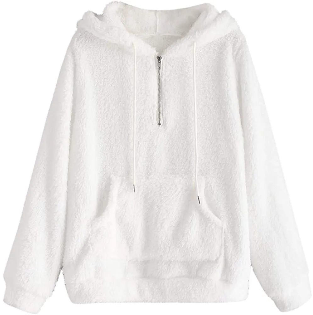 ZAFUL Women's Sherpa Half Zip Pullover Fleece Plaid Leopard Cropped Sweatshirts